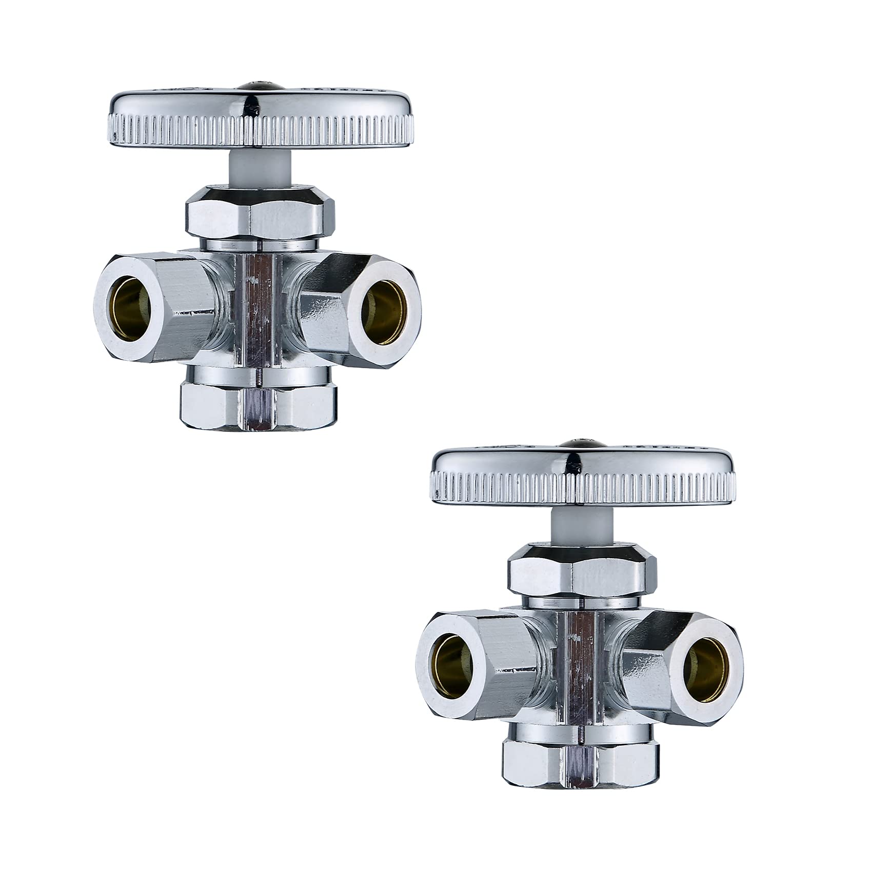 Photo 1 of (2-Pack) Cyrret Angle Stop Valve 3-Way 1/2" FIP x 3/8" Compression x 3/8"Compression Multi-turn Dual Outlet Angle Stop Water Faucet Toilet Shut off Valve