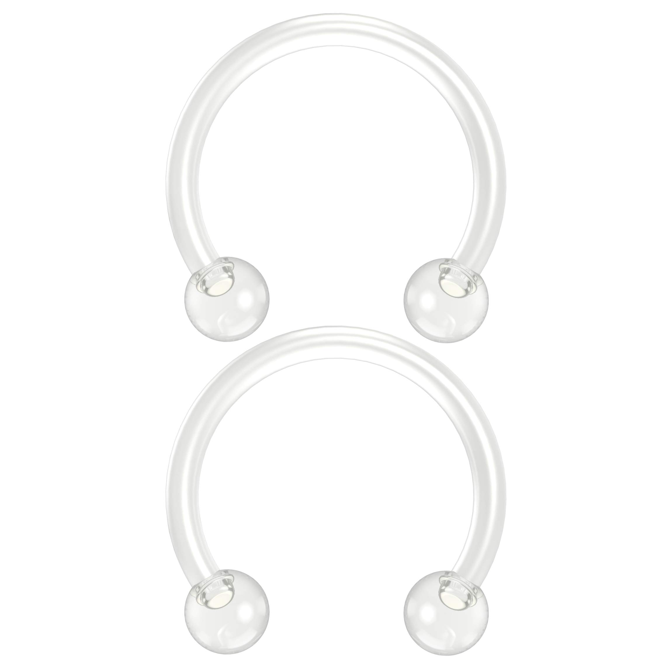 Evonix 2pc 1.2mm 16g Flexible Bioflex Circular Barbell Horseshoe Bar Septum Ring Bioplast Piercing 10mm Clear Balls