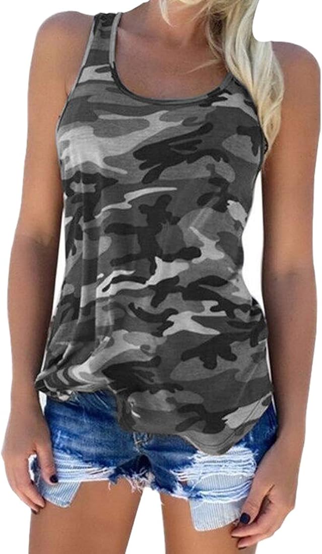 Zcavy Cute Camo Tank Flowy Athletic Shirts Running Muscle Shirts Workout Gym Clothes Racerback Camo Tank Tops for Women: Clothing