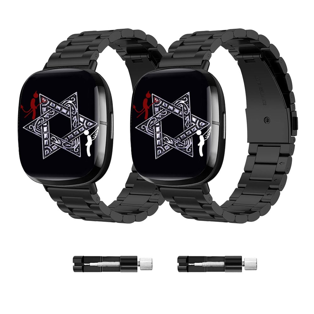 Jtffjsy Compatible with Fitbit Versa 4/Sense 2,Versa 3/Sense metal Straps,for Men Women,Replacement Adjustable Wristbands Accessories,Large Small (Black Grey)