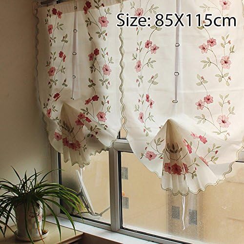 2 pcs Size: 85X115cm Embroidered Floral Tulle Voile Roman Window Curtains For Home Living Room Kitchen Elegant Slub Yarn Blind Shade Curtain