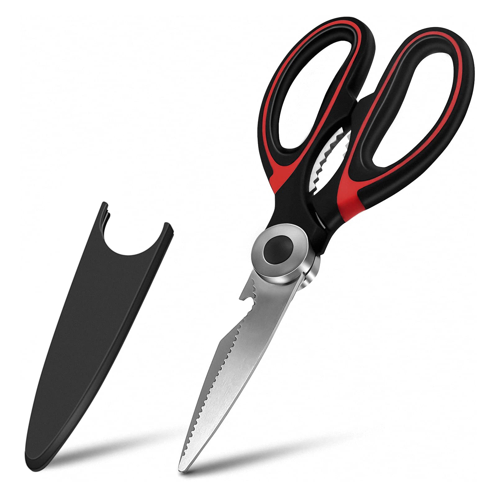 Photo 1 of Urbanstrive Heavy Duty Kitchen Shears with Protective Sheath Kitchen Meat Scissors, Dishwasher Safe Cooking Scissors, Food Scissors for Chicken, Poultry, Fish, Herbs (Black+Red)