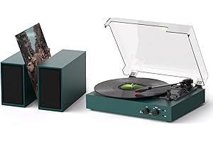 TANLANIN Vinyl Record Player with Bluetooth and Stereo External Speakers | Vinyl to MP3 Converter | 3-Speed Turntable with USB Recording, AUX Input, RCA Output, Headphone Jack, Auto Stop, Green