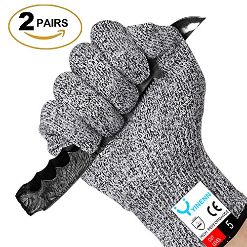 YINENN Cut Resistant Gloves with High Performance Level 5 Hand Protection,Food Grade Safety Gloves for Oyster Shucking,Fish Fillet Processing,Mandolin Slicing,Meat Cutting,Wood Carving-2 Pairs(Medium)