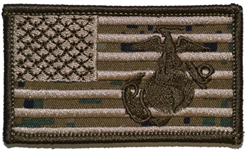 Superimposed Marine Corps EGA / USA Flag 2x3.5 Military Patch / Morale Patch (Woodland Digital Marpat)