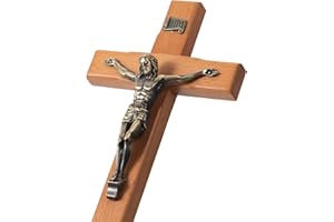 ARCHOBAN 10" Crucifix Wall Cross – Catholic Wooden Jesus Christ Cross for Wall or Prayer Room, Solid Wood Home Decor