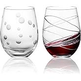 Joeyan Hand Blown Etched Stemless Wine Glasses with Dots Swirls Pattern for Red Wine,Large Carved Drinking Glass Cups Tumblers for Wedding Anniversary Party Home,Set of 2, 17.5 oz, Dishwasher Safe