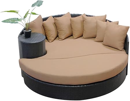 Amazon Com Tk Classics Wheat Newport Circular Sun Bed Outdoor Wicker Patio Furniture Garden Outdoor