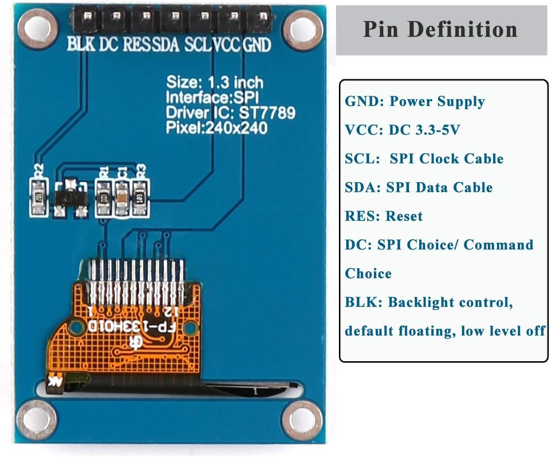 DollaTek 1.3 inch TFT LCD Screen Display Module 240 x 240 IPS 65K Full Color 3.3V with SPI Interface ST7789 IC Driver for 51 STM32 - Image 4