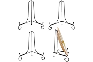 6 Inch Black Iron Picture Frame Stand, 4 Pack, Adjustable Collapsible Display Stand for Book, Photo, Artwork, Plate