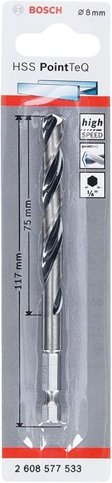 Bosch PointTeQ 8.0 mm Hex Drill Bit for Metal 117 mm 1/4 in Hex Shank