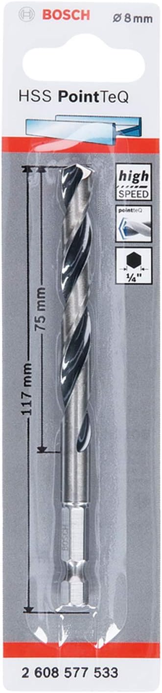 Bosch PointTeQ 8.0 mm Hex Drill Bit for Metal 117 mm 1/4 in Hex Shank
