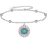Naxidaze Genuine Turquoise Bracelets for Women 925 Sterling Silver Sunflower Turquoise Bracelets Vintage Nature Western Jewelry for Women