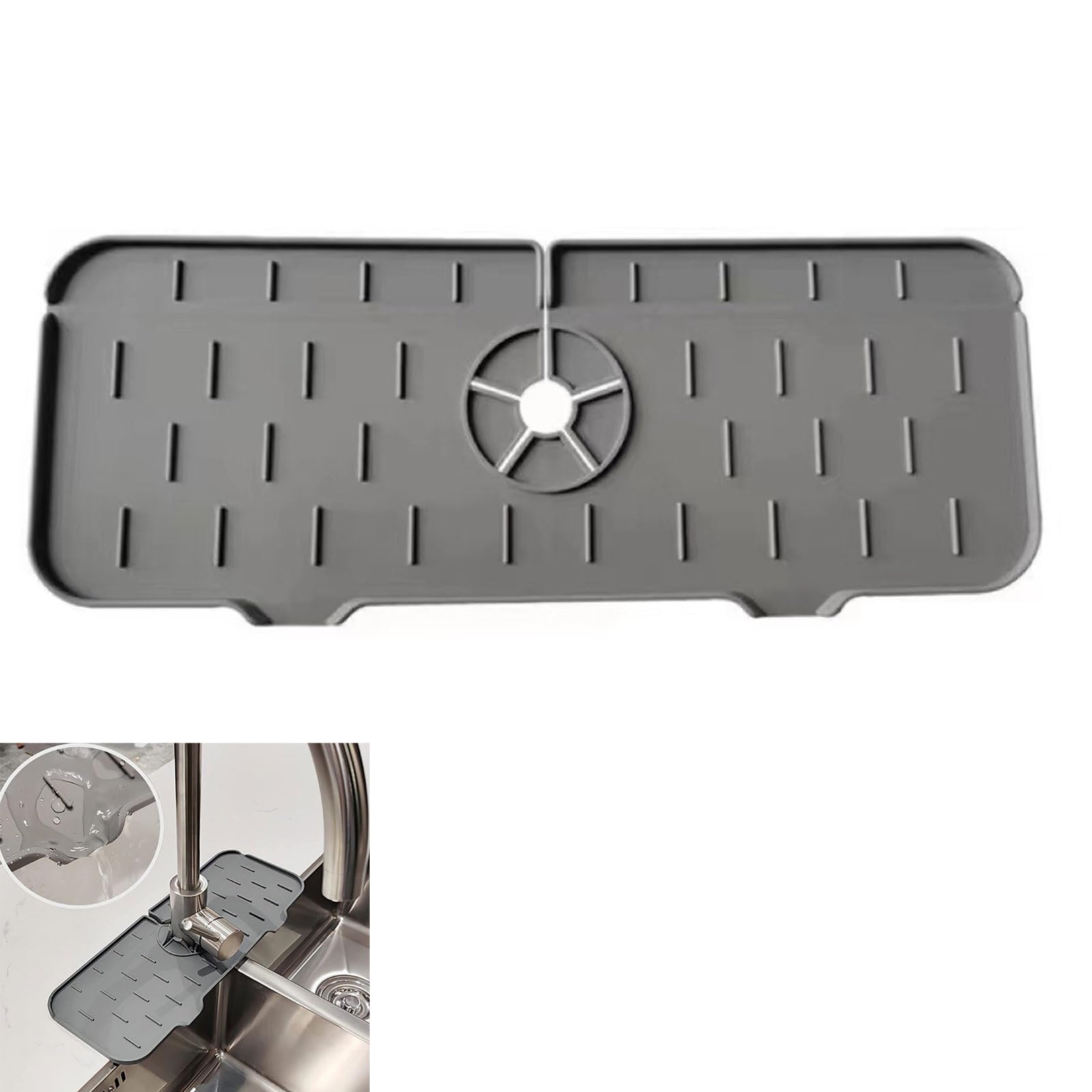Silicone Kitchen Sink Splash Guard,Sink Splash Guard,Faucet Mat,Durable Grey Sink Mat for Faucet,Easy to Clean,Absorbent and Foldable for Kitchen and Bathroom（Grey)