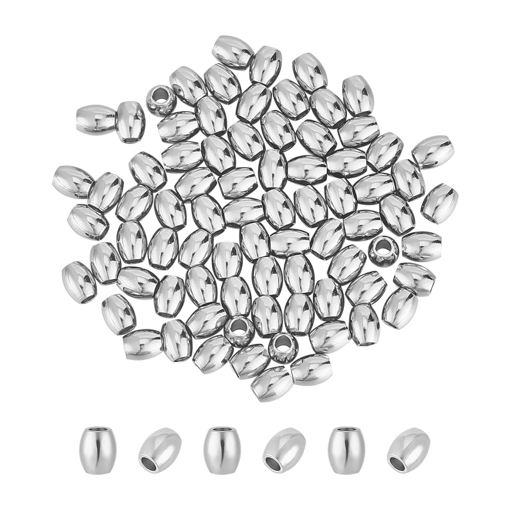 UNICRAFTALE About 80Pcs Stainless Steel Barrel Beads Stainless Steel Loose Beads 2mm Small Hole Round Beads Metal Hollow Ball Beads Parachute Cord Bead Finding for Jewelry Making 5x4mm