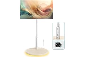 LLDEPLL Floor Mobile TV Stand with Power Outlet, Rolling TV Cart for 27-65 Inch OLED LED Monitors, 6 Levels of Height Adjustment, Ambient Lighting on The Bottom Wheels Holds up to 88lbs, 400x400mm