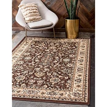 Unique Loom Kashan Collection Traditional Floral Overall Pattern with Border Brown Area Rug (5' 0 x 8' 0)