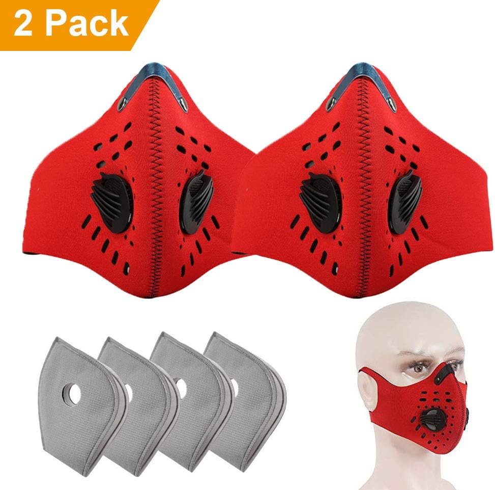 2 Pcs Anti Dust Half Face Mask with Activated Carbon Filters, PM 2.5 Windproof Cycling Facemask Washable Face Cover for Outdoor, Sports, Motorcycles, Riding - with 4 Pcs Carbon Filters