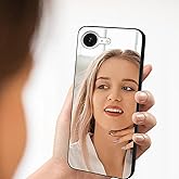LUVI Compatible with iPhone 16 E Mirror Case for Women Makeup Cute Luxury Glossy Glass Mirror Back Design Cover with Silicone Bumper Slim Thin Case for iPhone 16 E Silver