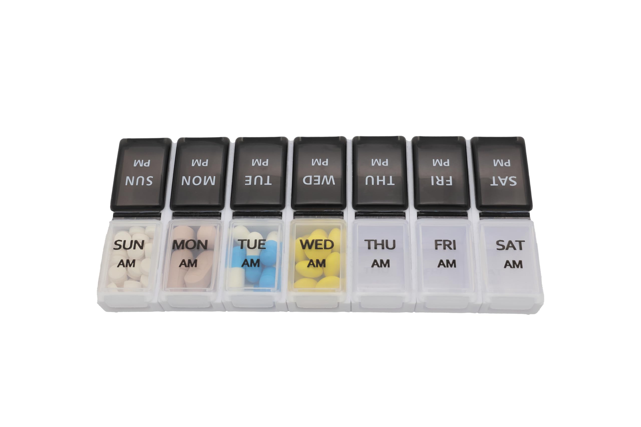 Photo 1 of 7 Day Weekly Pill AM PM Organizer, ShysTech Large Pill Case Pill Box for Pills/Vitamin/Supplements/Medication (Separable, Small Black/White)