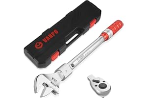 VANPO Adjustable Torque Wrench, 10-170 Ft-Lb/13.6-230.5 Nm, 38MM Open End Torque Wrench, 1/2 Inch Drive Torque Wrench with Interchangeable Jaw & Ratchet Head for HVAC, Car, Moto, Heat Pump Piping