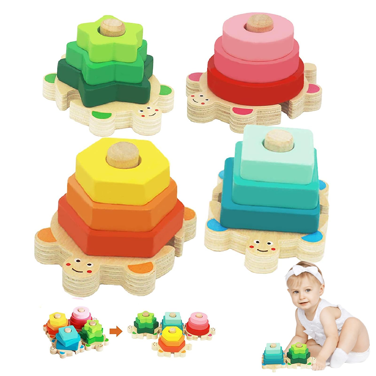 Goorder Montessori Toys 1 Year Old, Wooden Puzzles for Baby, Sorting Stacking Blocks Learning Toys 2 Year Old, Preschool Educational Toys Gift for 12 18 Months Toddler Boys Girls