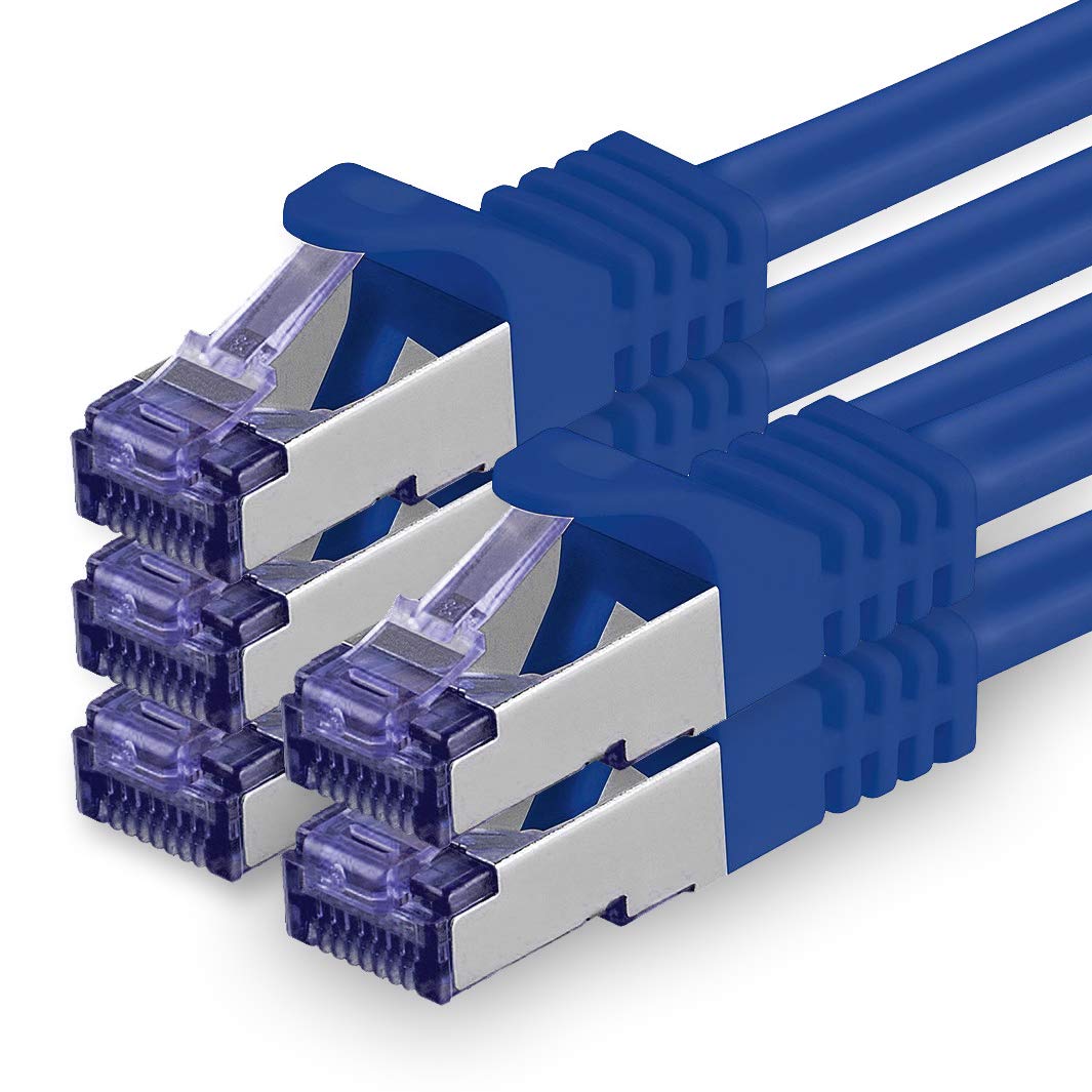 1aTTack.de Cat.7 network cable 1m - blue - 5 pieces - Cat7 patch cable (SFTP/PIMF/LSZH) raw cable 10 Gb/s with Rj 45 connector Cat.6a - 5 x 1 meter blue