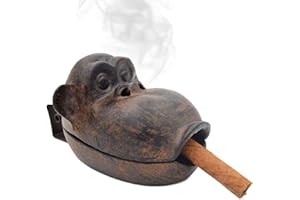 YIMIFLA Cigar Ashtrays, Outdoor Ashtray with Lid Cigarette Holder Cigar accessories Ash Tray for Patio Indoor Home Decor Cast Iron Monkey, Best Gift for Smokers Larger Size