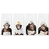 SereneHanctuary Funny Monkey Chimpanzee Bathroom Hand Towels, Bathing Monkey Chimpanzee Ape Decor Gifts for Women Men Bathroom Washroom Toilet Restroom, 16x24 Inch Set of 4