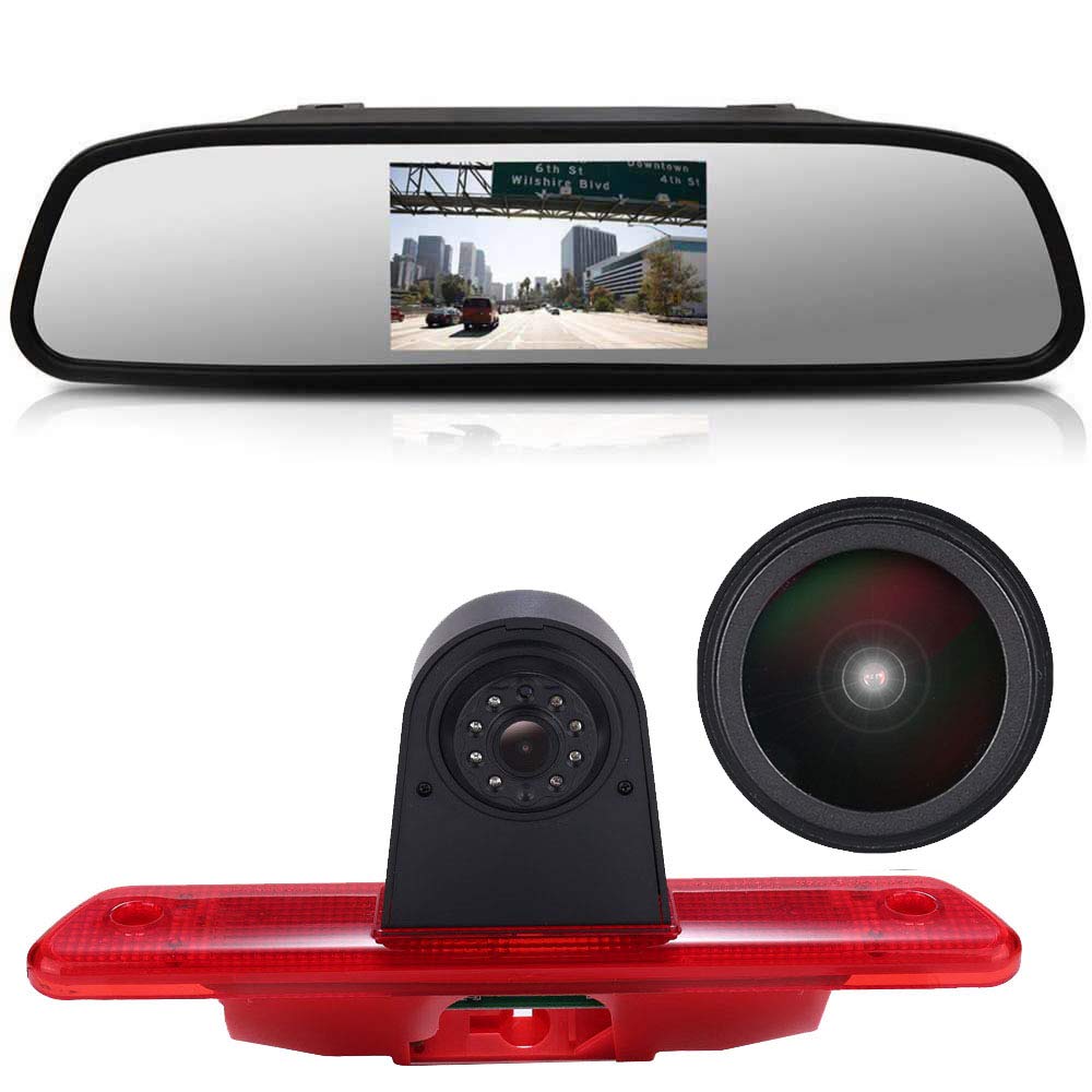 〔18mm Lens Camera + 4.3'' Rearview Mirror 〕Car HD waterproof 3rd Brake Light Reverse Camera Kit for Peugeot Expert/Fiat Scudo/Citroen Jumpy 2007 – 2016 third stop light