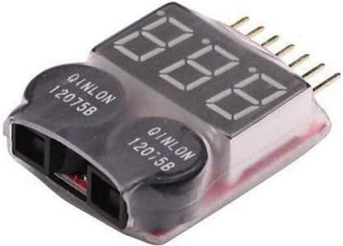 YUNIQUE GREEN-CLEAN-POWER - Buzzer Alarm 1-8s for Lipo Batteries | Low Voltage Indicator with Red LED Light, Adjustable | Ideal for WLtoys 144001, Car Battery Case, Black, Plastic