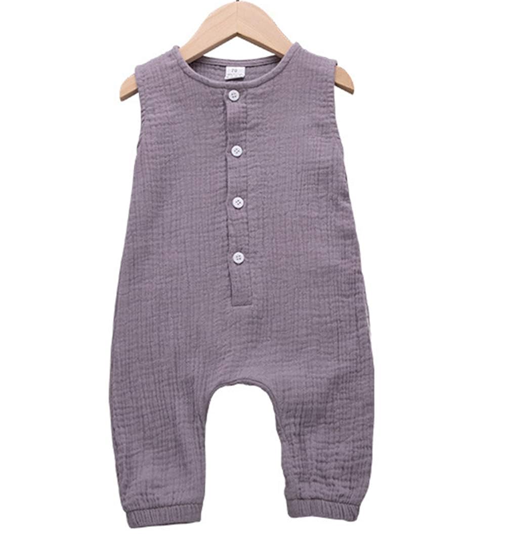 Queendress Baby Cotton Linen Rompers Soft One Piece Jumpsuit Summer Toddler Button Bodysuit Rompers Baby