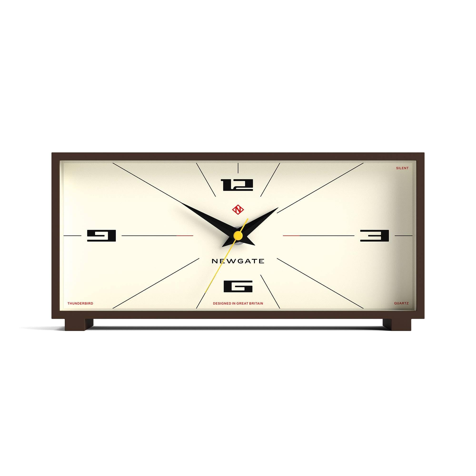 NEWGATE® Thunderbird desk clock | Retro contemporary rectangular design | Mocha brown | Modern mid century style for desk, mantel, table top or shelf