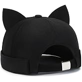 XYIYI Women Cat Ears Hat Cute Docker Cap Brimless Skullcap Sailor Cap Rolled Cuff Retro Beanie Hat