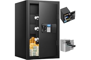 POVANJE 4.0 Cuft Extra Large Fireproof Document Safe Box For Home With 【2024NEW Removable Drawer】, Programmable Keypad, Smart Alert, Security Digital Home Fire Safe Box For Office Money Jewelry Valuables