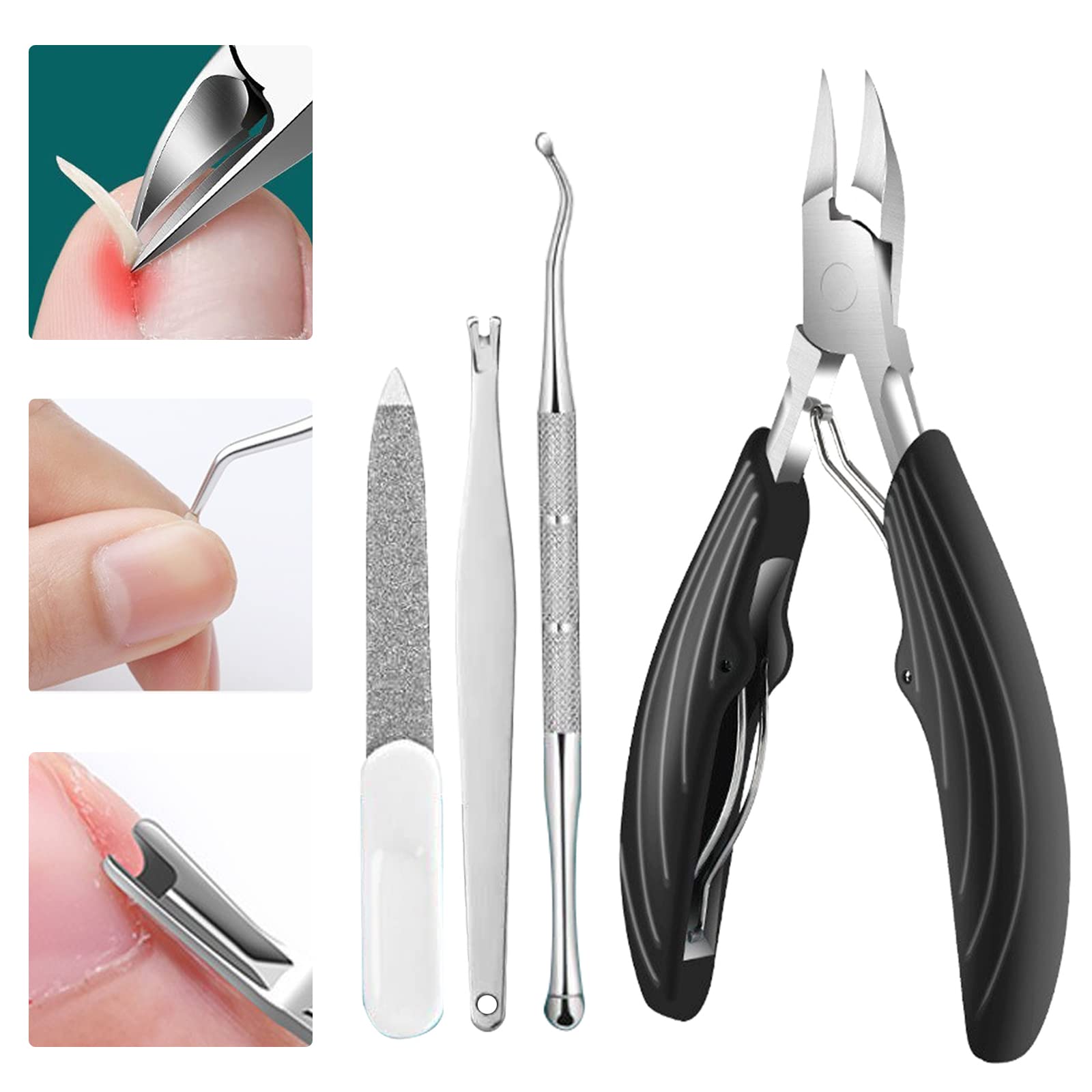 Manicure Set, Nail Clippers, Nail Scissors, Nail File, Cuticle Remover, Cuticle Scissors, Nail Set, Cuticle Clippers, Ingrown Toenails, Set of 4