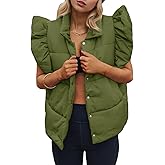 Tankaneo Womens Puffer Vest Ruffle Sleeveless Button Down Winter Warm Padded Gilet Coats