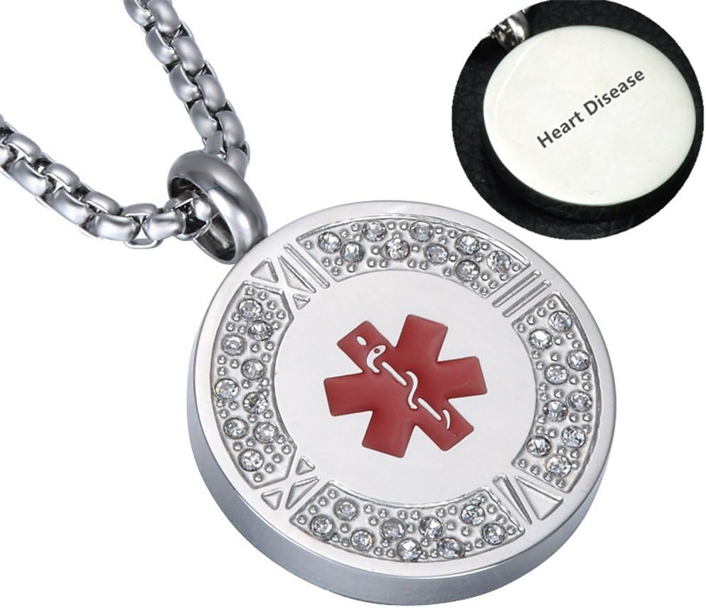 CF 316L Stainless Steel Personalized Name ICE Customised CZ Crystal Medical ID Pendant Roman Numeral Health Alert Assistance Necklace for Men Women,Free Engraving Customized