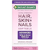 Nature's Bounty Advanced Hair, Skin & Nails, Argan-Infused Vitamin Supplement with Biotin and Hyaluronic Acid, 150 Rapid Release Softgels, 50 Total Servings