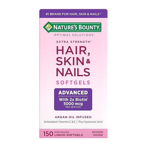 NATURE’S BOUNTY ADVANCED HAIR, SKIN & NAILS, ARGAN-INFUSED VITAMIN SUPPLEMENT WITH BIOTIN AND HYALURONIC ACID, 150 RAPID RELEASE SOFTGELS, 50 TOTAL SERVINGS
