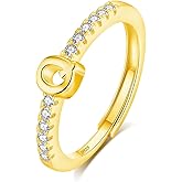 INFUSEU Gold Initial Rings with Letter Q Jewelry for Women Teen Sterling Silver 925 Stacking Alphabet Monogram Stackable Stacks Adjustable Size 7 6 8 Gift Her Birthday