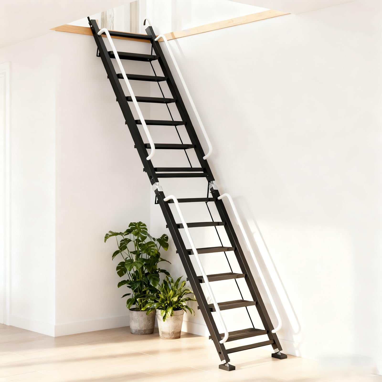 Photo 1 of Foldable Aluminum Loft Stairs Ladder, 12 Step Folding Bunk Bed Ladders with Handrails, Portable Anti-Slip Egress Attic Ladder, Floor-Mounted Metal Roof Access Step Ladders for Dorm RV Home Attic Stair