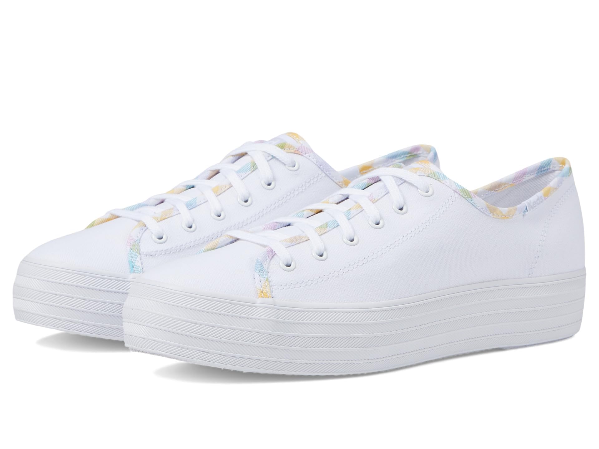 Keds Triple Kick Canvas, Sneaker Womens, White/Multi Gingham Binding, 9 Medium Image