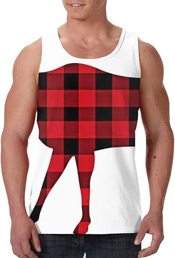 Amazon.com: Men's Buffalo Plaid Moose Red Muscle Sleeveless T-Shirt, Durable Tank Top for Gym, S 