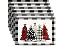 TOYPOPOR 6Pcs Buffalo Plaid Christmas Tree Table Placemats 12'' x 18'' for Holiday Seasonal Winter Xmas Thanksgiving Party Ki