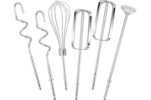 6pcs Hand Mixer Attachments Set, 1 Egg Whisk 1 Blending Rod 2 Hand Mixer Beaters & 2 Dough Hooks Compatible with Hamilton Bea