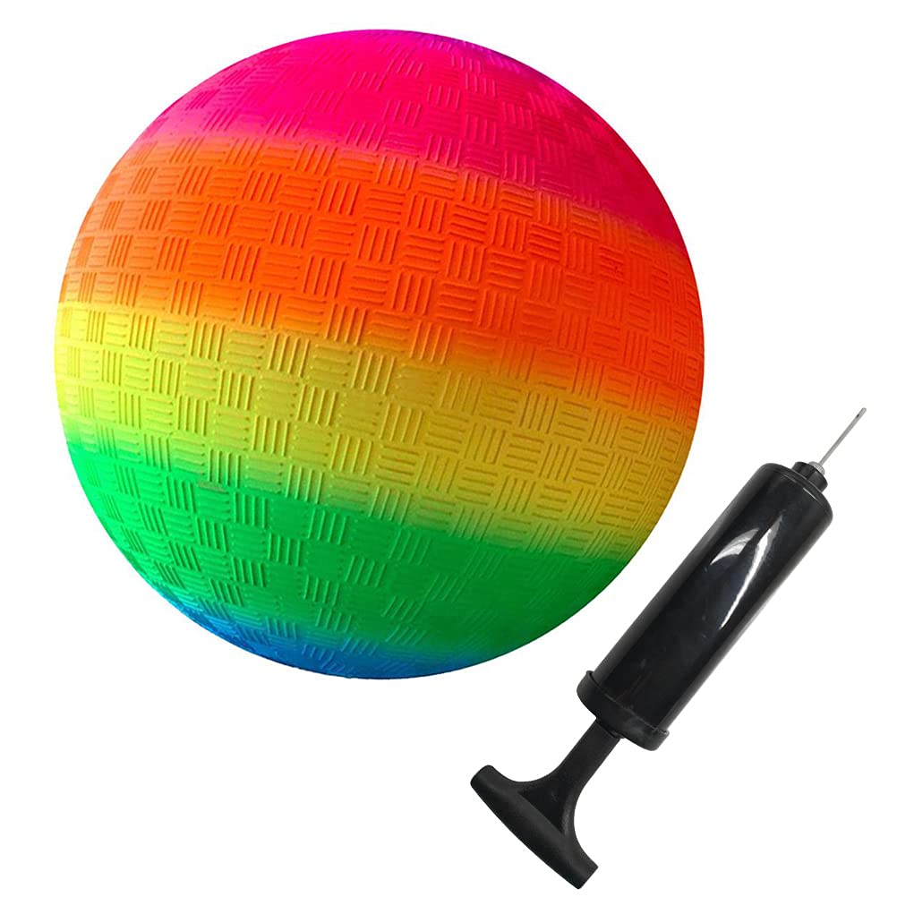 Tixiyu Rainbow Sports Balls, 8.5 Inch Gradient Rainbow Playground Ball for Kids, Soft PVC Bouncy Kick Ball with Pump for Backyard Park and Beach Outdoor Fun