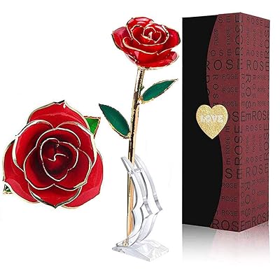 MNIEYU Gold Rose 24k Gold Dipped Rose Everlasting Long Stem Real Rose Exquis Holder, Unique Romantic Gift Valentine's Day Forever Rose, Anniversary, Mother's Day Birthday Gift