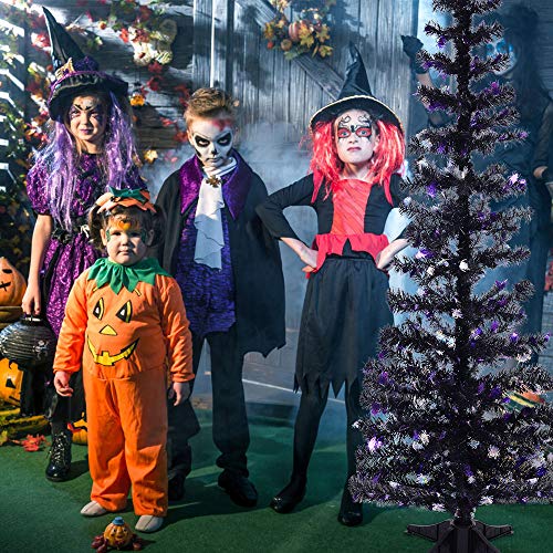 Halloween Tinsel Trees Collapsible, 5FT Artificial Christmas Tree Reusable, Pop Up Pencil Xmas Tree with Plastic Stand Outdoor Indoor for Home Decoration, Office, Party, Apartment, Fireplace-Spider - Thumbnail 5