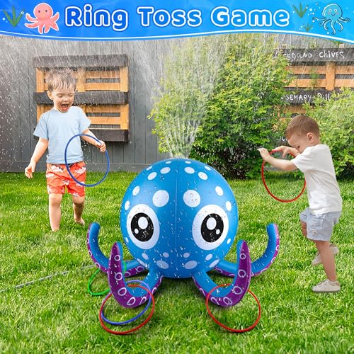Auney Outdoor Water Play Sprinklers Toys for Toddlers, Large Octopus Water Spray Sprinkler for Kids Boys Girls and Pets, Garden Sprinkler Toys, Summer Toys for 3 4 5 6 7+ Year Old